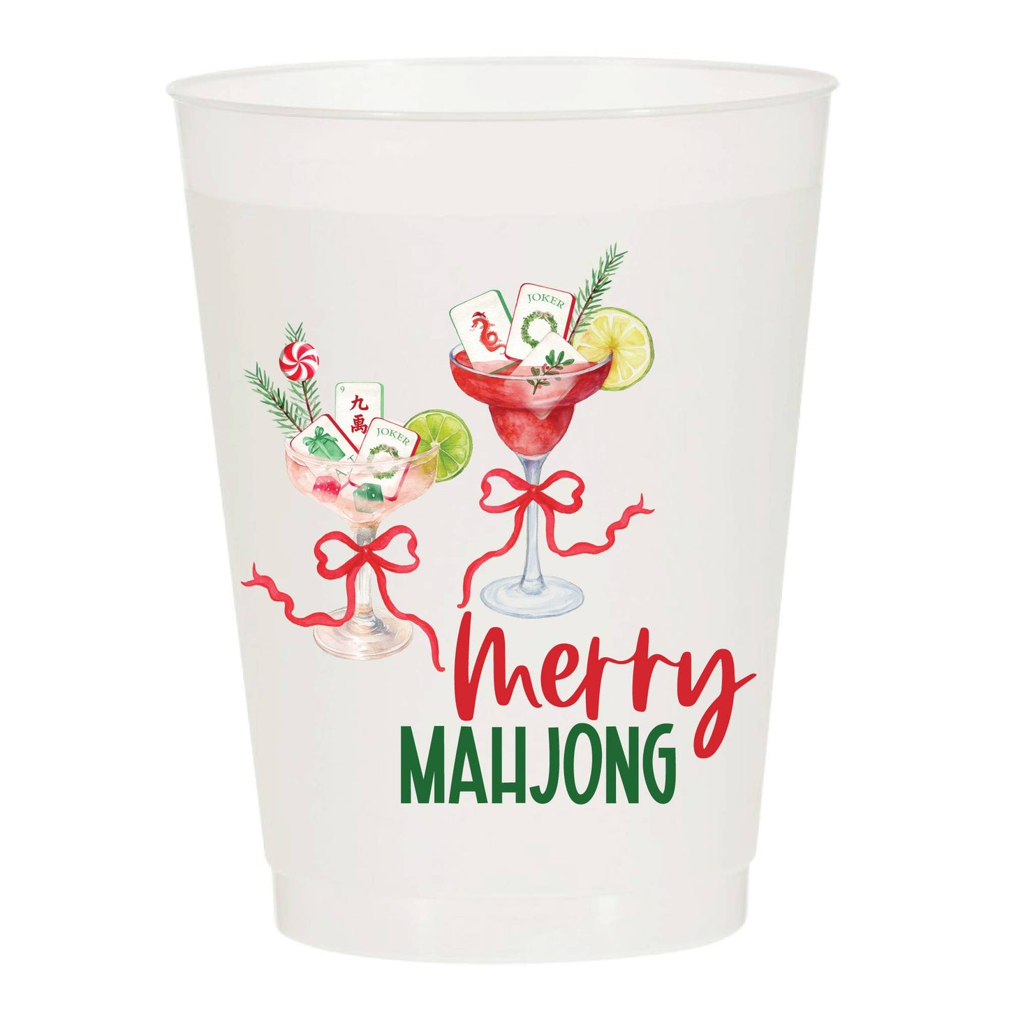 Merry Mahjong Cocktails Frosted Cups - Christmas